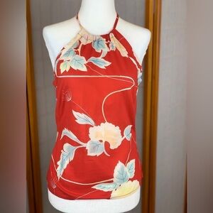 French Connection Halter Top - Red Floral - Size Medium